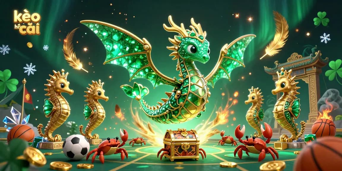 Bet on kèo nhà cái with an emerald sea dragon surrounded by sports betting excitement.