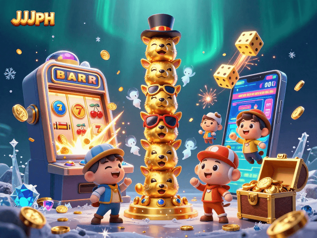 Sumali sa kapana-panabik na JJJPH casino habang bumubulwak ang mga simbolo ng jackpot at saya sa paligid ng totem pole.