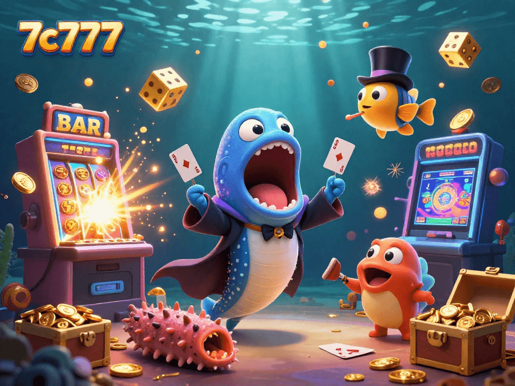 Experience thrilling casino action at 7c777 with a magical underwater scene of whimsical characters.