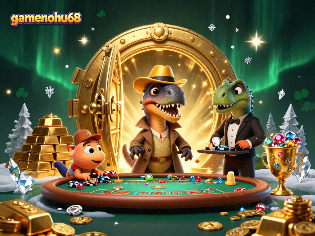 Capture thrilling moments at gamenohu68 with a velociraptor card counter and treasures in sight.