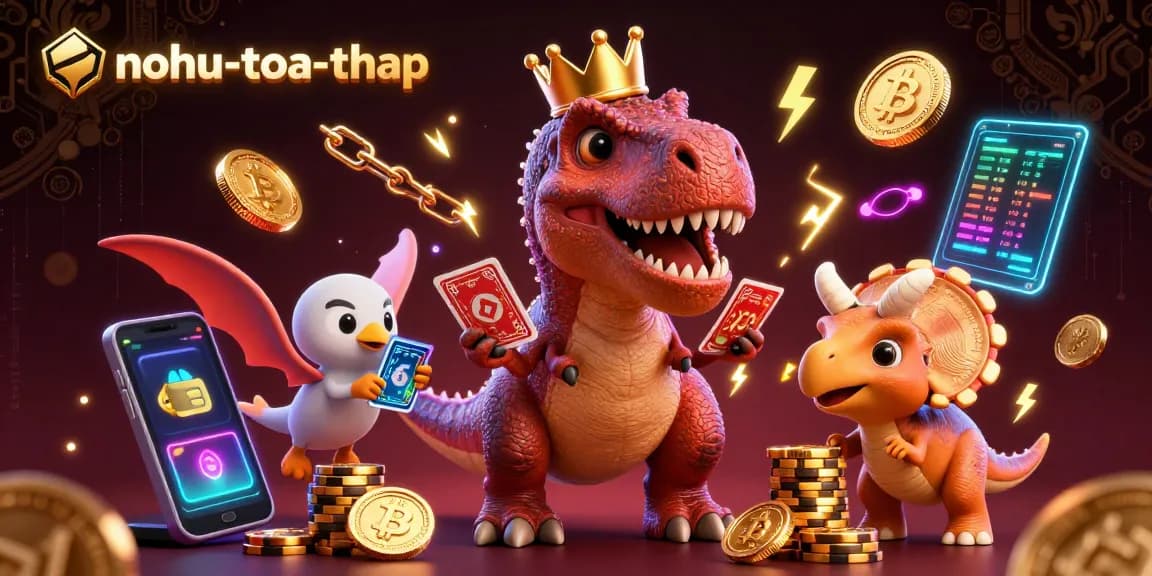 Engage with nohu-toa-thap's thrilling adventure as T-Rex shuffles cards, baby triceratops stacks chips.