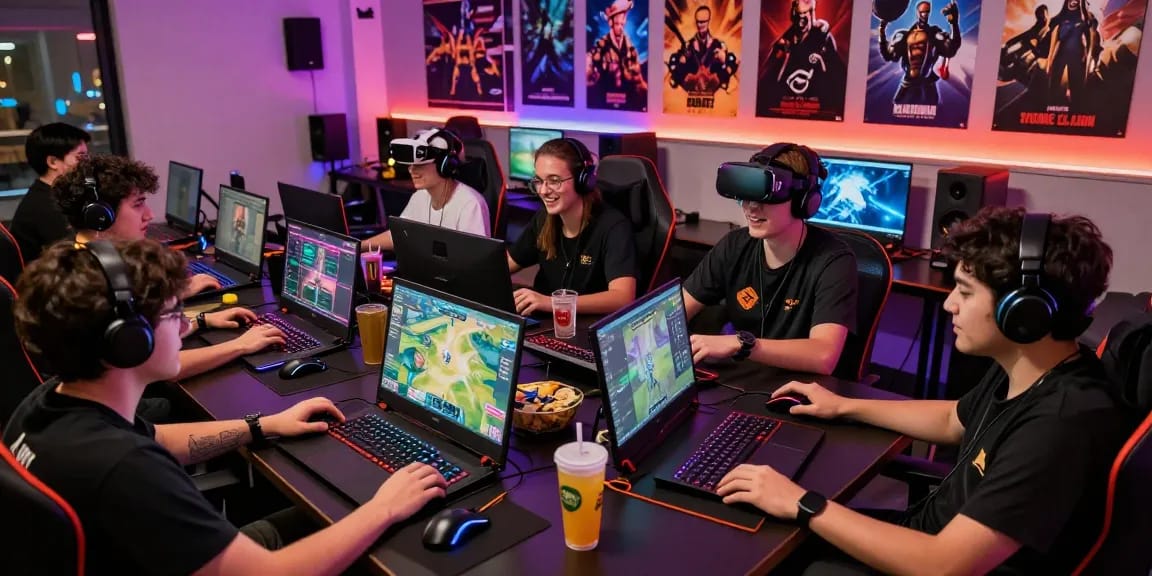 Exciting gaming community gathering showcasing gacha168 strategy discussions and gaming gear