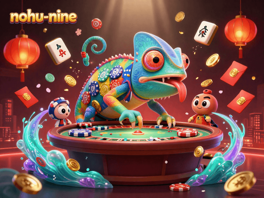 Nohy-nine: Experience thrilling gameplay with a vibrant chameleon casino owner amid casino magic.