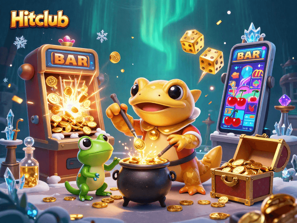 Engage with Hitclub's vibrant casino scene featuring jubilant characters celebrating a jackpot.