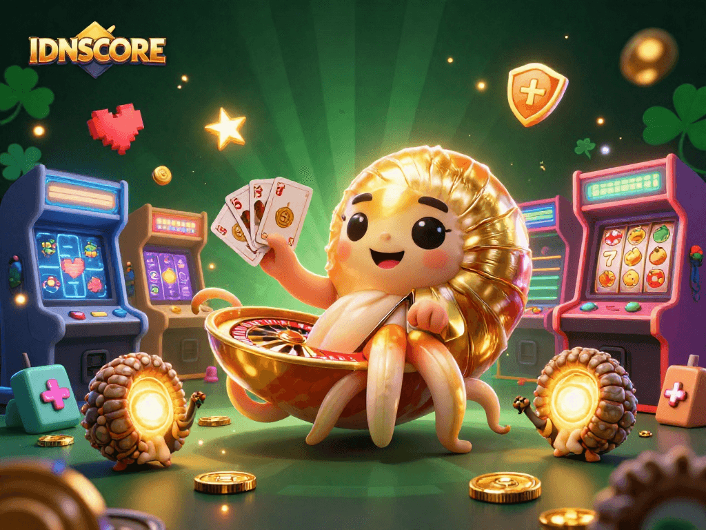Experience thrilling gameplay and slot rewards at IDNSCORE with vibrant casino elements.