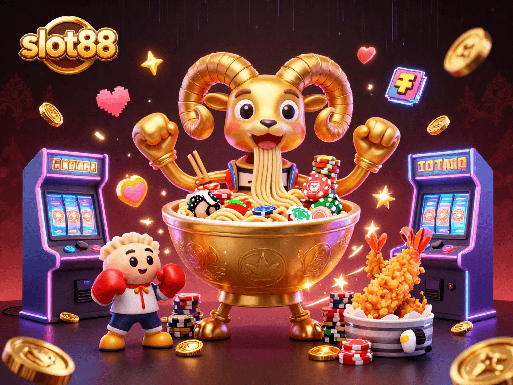Engage with slot88's thrilling gaming experience in a lively 3D casino illustration setting.