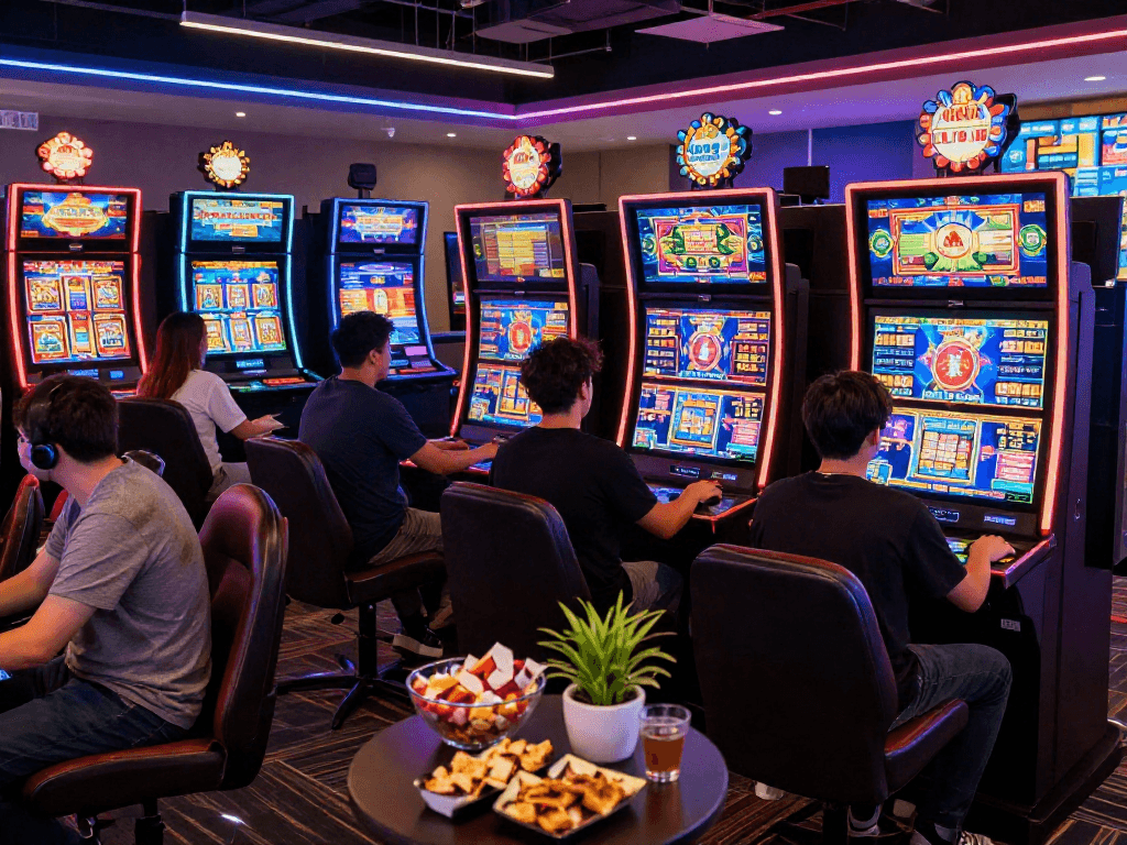 Permainan tanganemas yang seru di kasino online dengan pemain menikmati pengalaman slot.