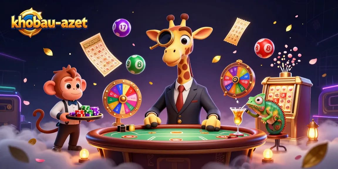 Experience khobau-aztec with vibrant characters and exciting casino elements in this dynamic illustration.