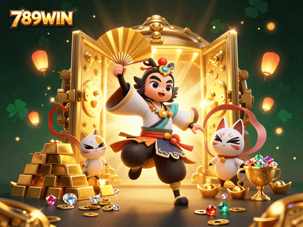 Experience thrilling gameplay with 789WIN's vibrant jackpot scene filled with treasures and excitement.