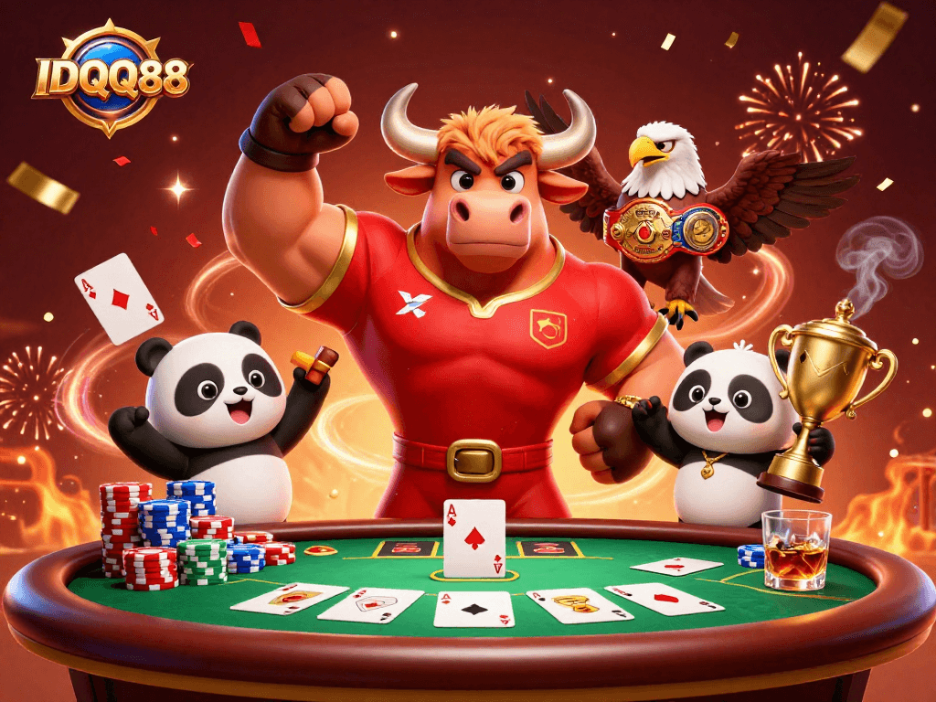 Experience the thrill of victory with IDQQ88 at the vibrant poker table surrounded by festive celebration.