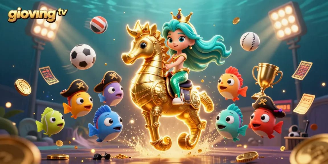 Join giovang tv for thrilling live sports betting and soccer action, featuring dynamic sports elements and vibrant characters.