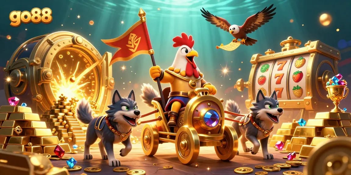 Engage with go88's thrilling jackpot potential in a vibrant 3D casino scene.
