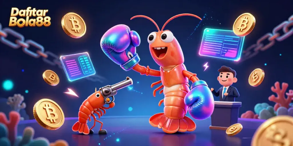 Join the thrilling action of Daftar Bola88 with vibrant fish-themed gambling elements and electrifying cryptocurrency graphics.