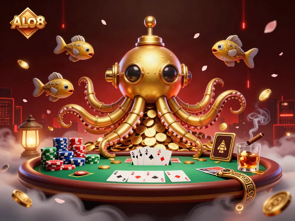 Experience thrilling wins at ALO8, where a golden kraken submarine surfaces through riches, enhancing your gambling adventure.
