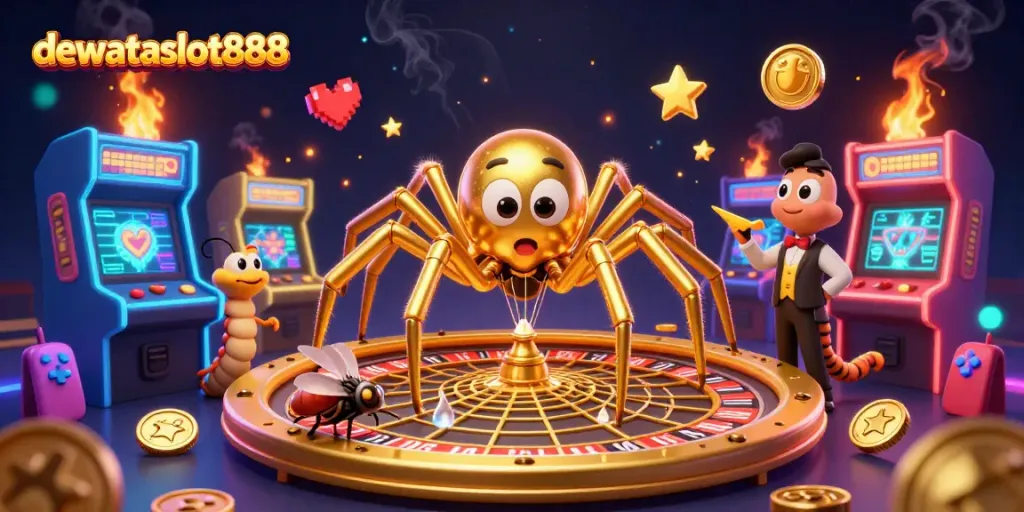 Saksikan pengalaman seru bermain judi slot di dewataslot888 dengan ilustrasi kasino 3D penuh warna.