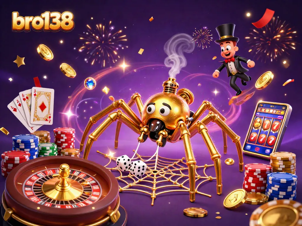 Win big with bro138 as the golden spider captures luck in an intricate web of chance.