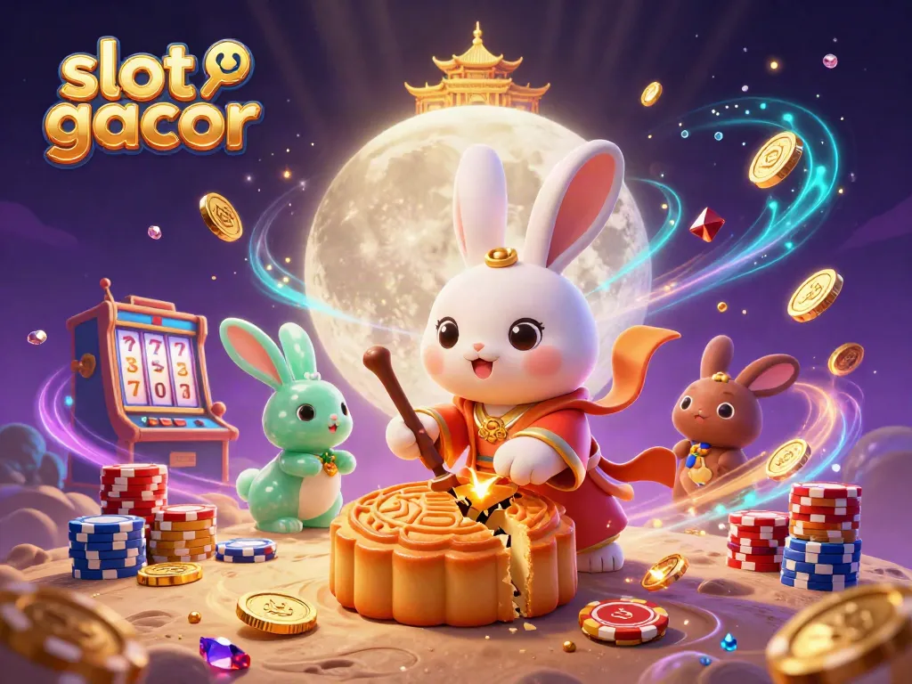 Experience the excitement of slot gacor with a whimsical moon rabbit tale featuring golden mooncakes and vibrant casino elements.