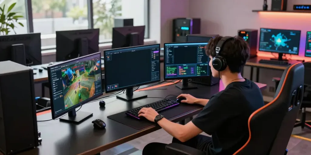 luxury111 gaming setup with gyroscopic stability framework and advanced analytics in a luxurious environment