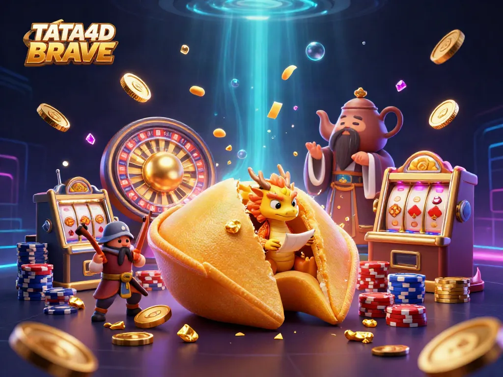 TATA4D BRAVE features golden-fortune slot gameplay with vibrant characters in an energetic casino setting.