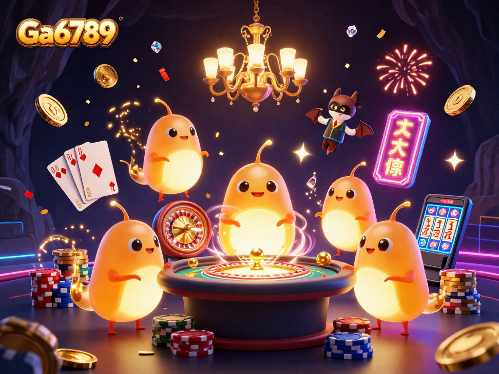 Engage with Ga6789's vibrant casino scene lighting up with glowworms, a bat dealer, and rich game elements.