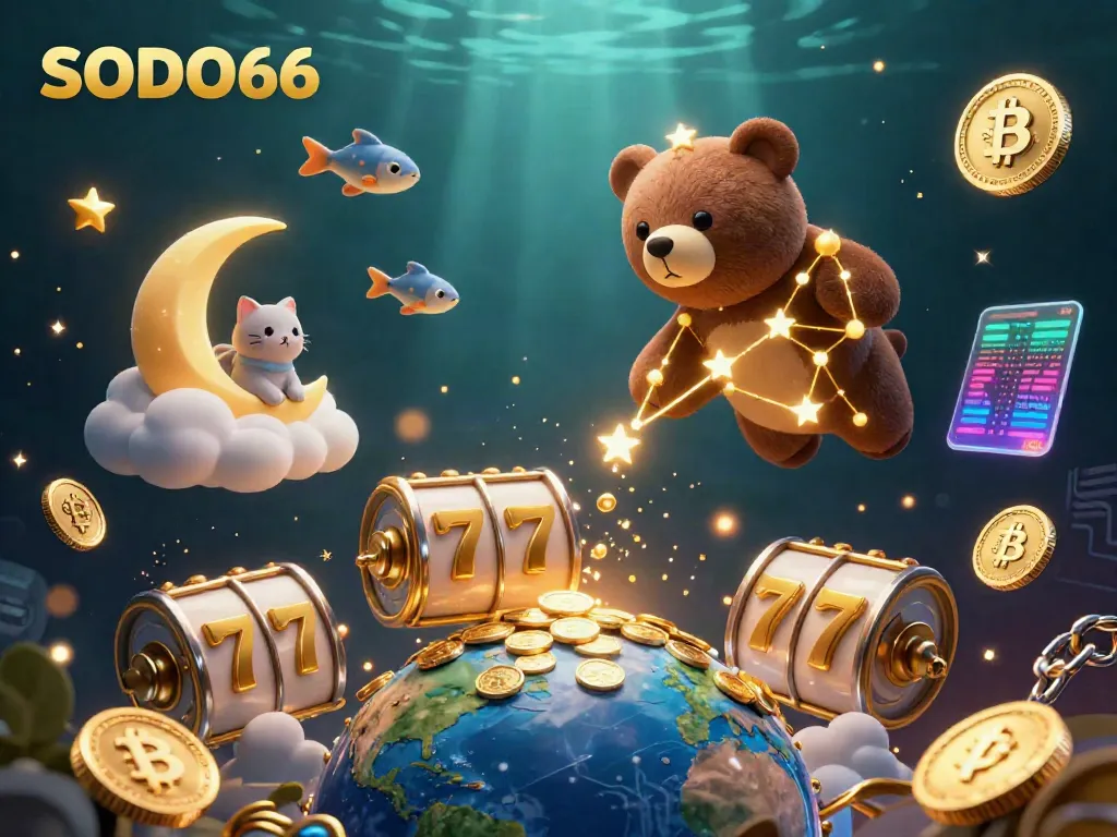 SODO66 brings excitement as the constellation bear scoops coins amidst vibrant slot games