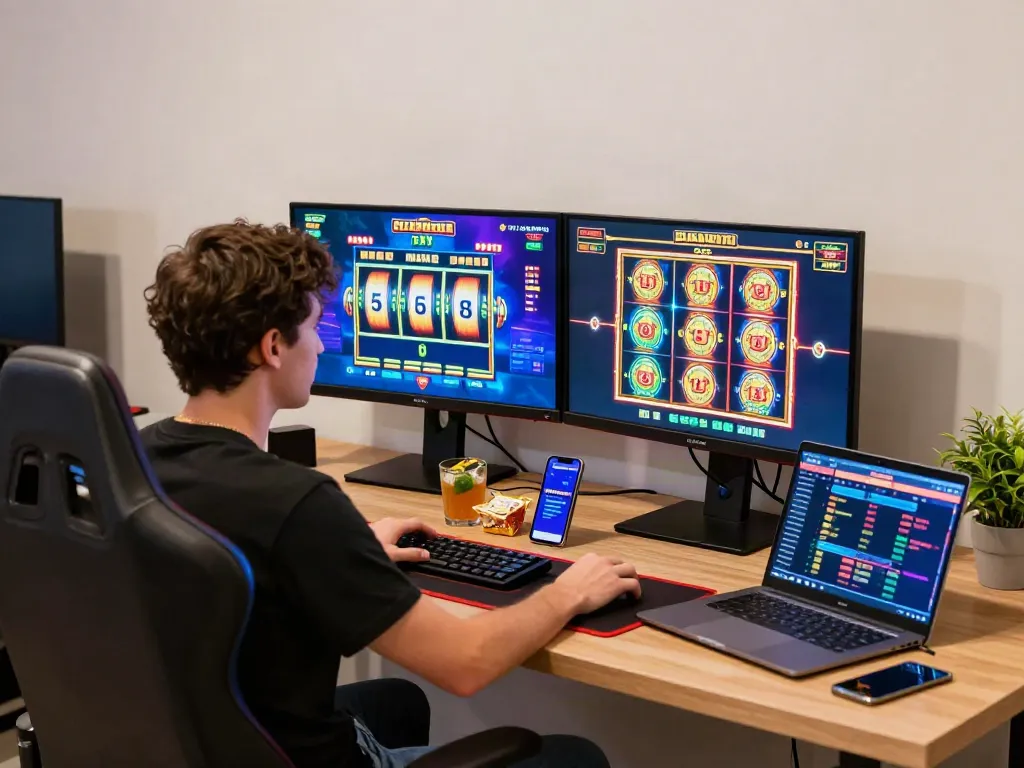 Exciting online gambling atmosphere with rutanslot gameplay on screens