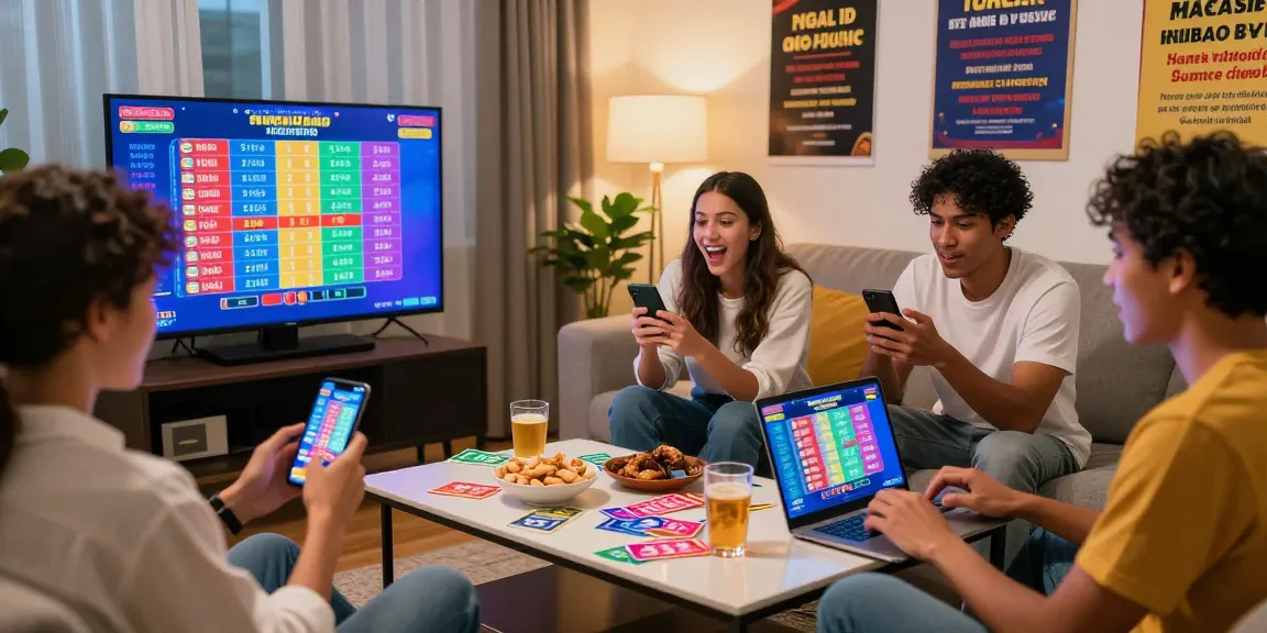Engaging online togel gaming scene featuring pakde4d with players using various devices in a cozy setting.