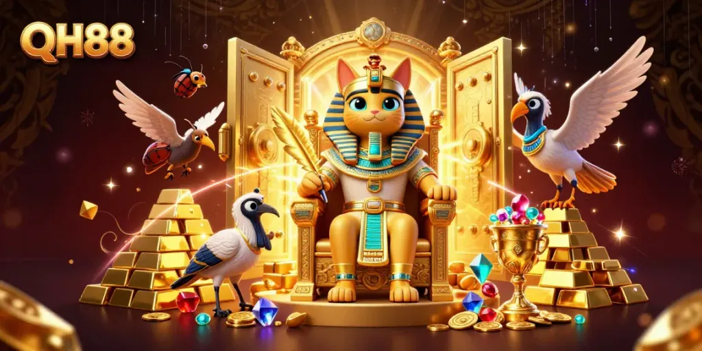 Spin the reels with QH88; a vibrant casino illustration showcasing thrilling gaming elements.