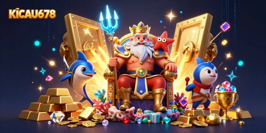 KICAU678 showcases Neptune with treasures in a magical casino setting, packed with winning elements.