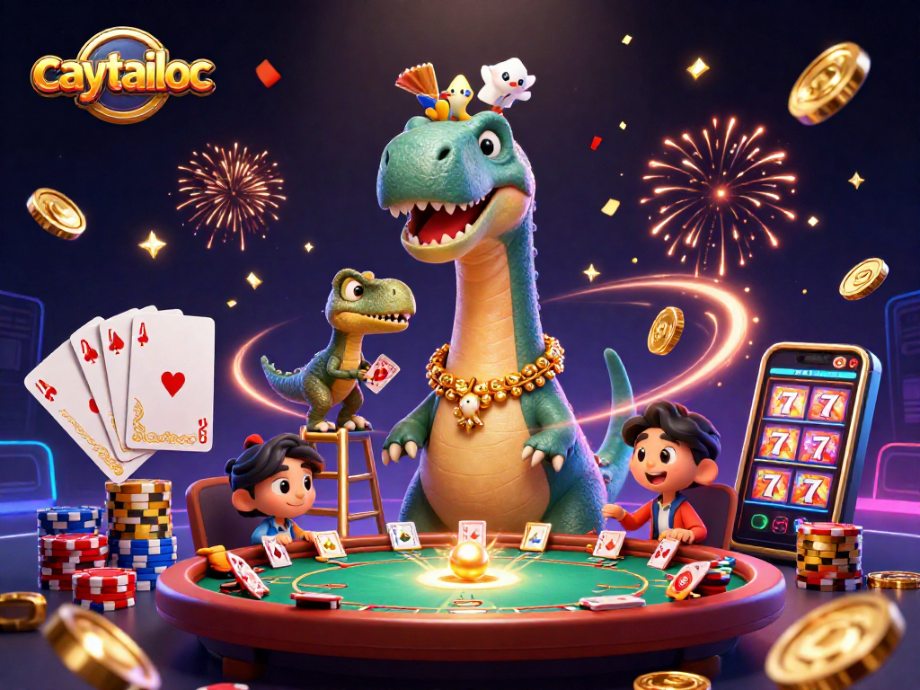 Experience the thrilling caytailoc slot game with vibrant brontosaurus and raptor characters, bringing excitement to your gameplay.