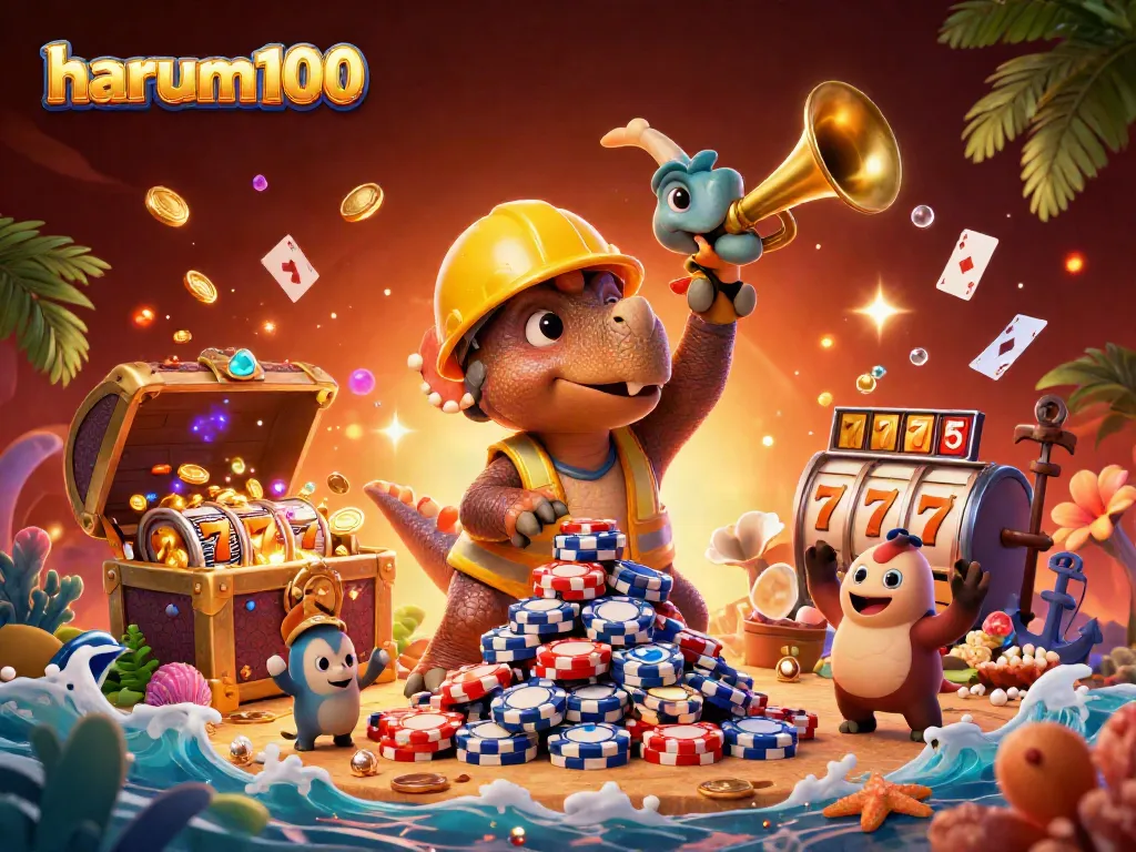 Permainan slot harum100 dengan triceratops membangun tumpukan chip dalam suasana meriah di kasino