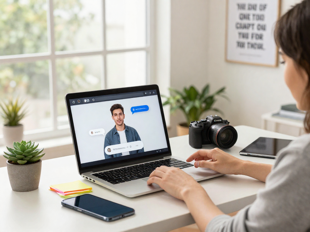 Engaging spicy ai chat interface in a vibrant home office setting with tech gadgets.