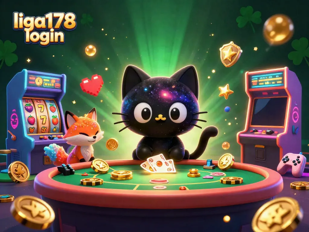 Masuk ke liga178 login untuk bermain slot dengan kucing lubang hitam di meja kasino kosmik.