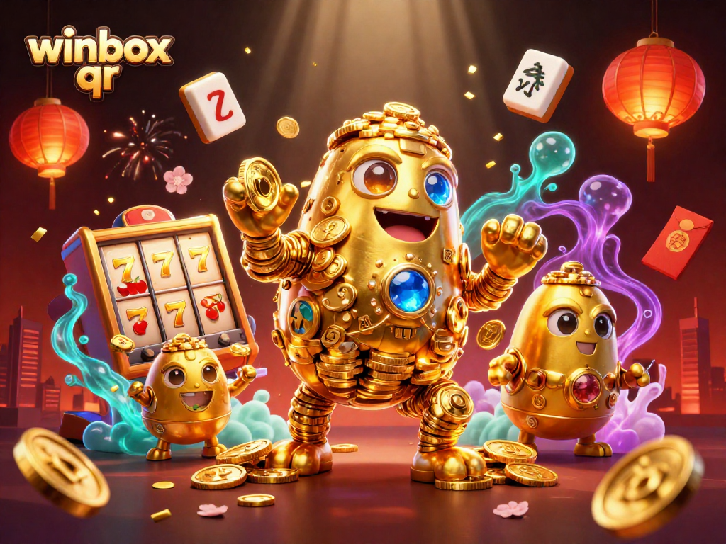 Spin the winbox qr slot machine with colorful symbols in a festive casino atmosphere.