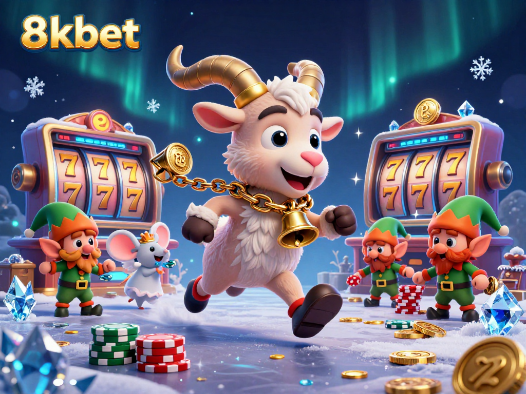 8xbet casino excitement with Krampus, angel mouse, and gremlins stealing poker chips in a vibrant scene