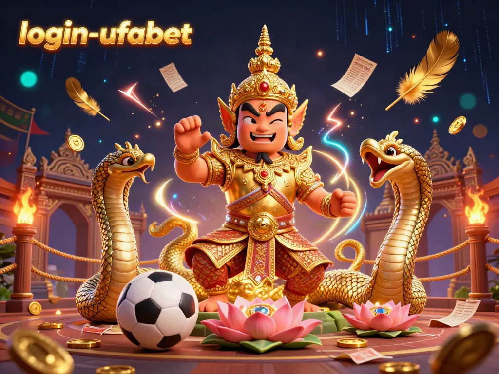 Engage with login-ufabet for dynamic sports betting featuring a Thai temple guardian and sports elements.
