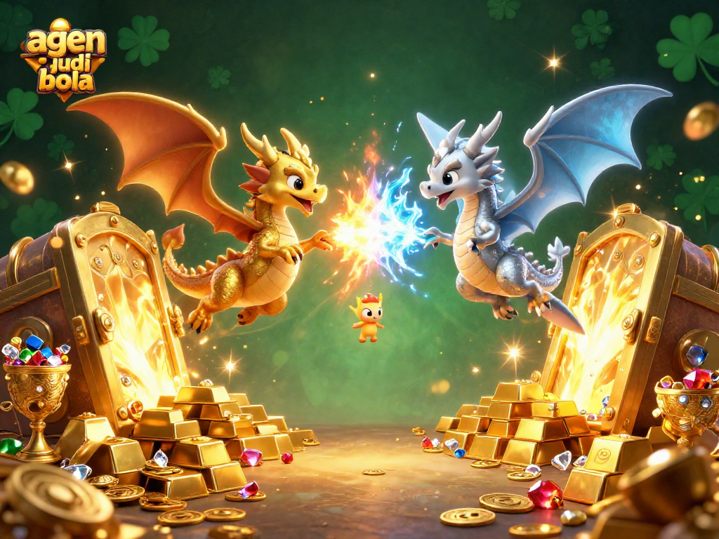 Engage with agen judi bola through dynamic betting scenes featuring dazzling dragons and treasures.