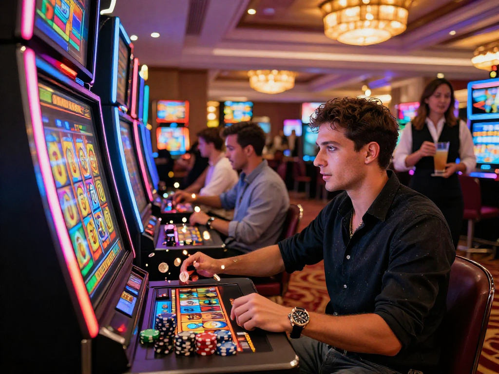 Experience slot gacor excitement at a vibrant casino with dynamic gameplay and neon lights.