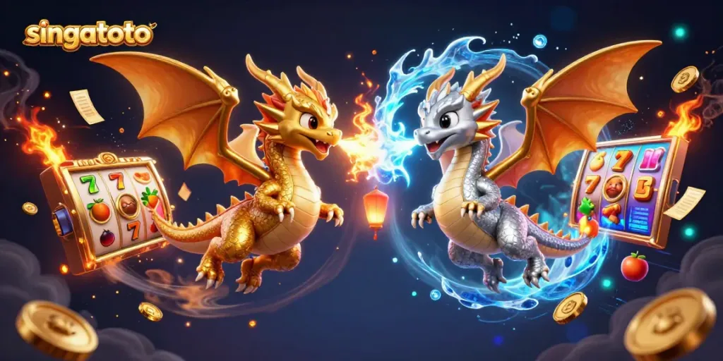 Engaging visual of singatoto's vibrant online slot experience with dynamic 3D dragons and casino elements.