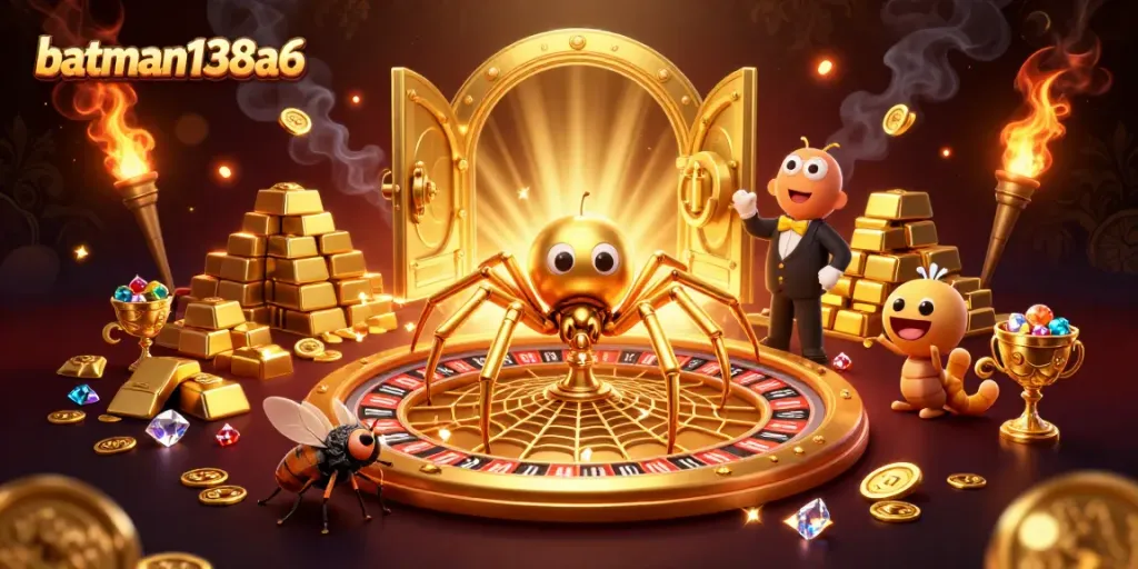 Spin winning bets at batman138a6 with golden web roulette and vibrant treasure elements.