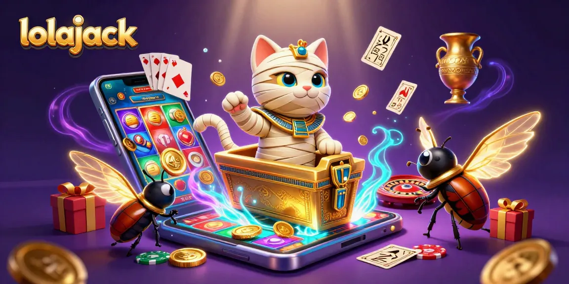 Play slots with lolajack while enjoying vibrant 3D casino scenes featuring a mummy cat.