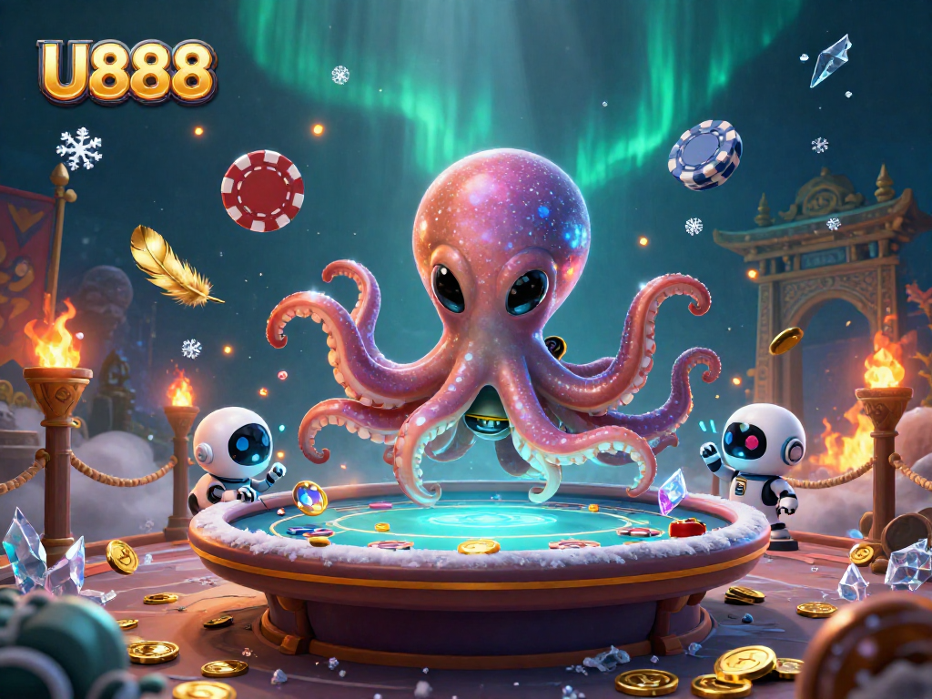 Engage with U888's thrilling alien poker escapade featuring dynamic characters and vibrant casino elements.