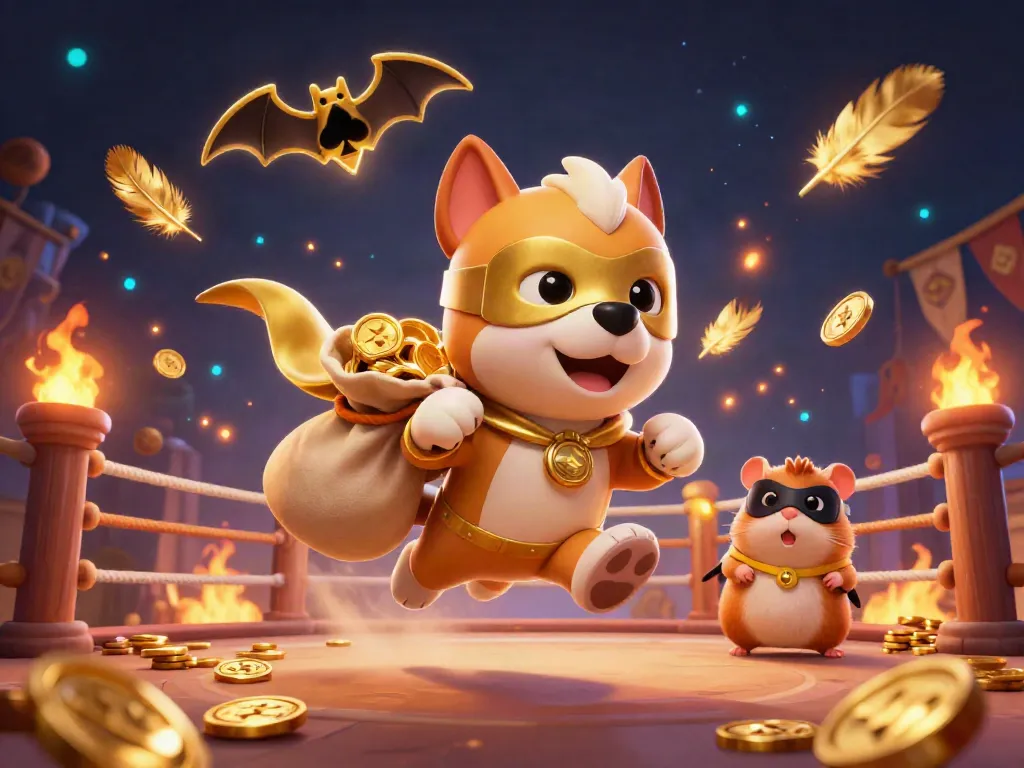 Experience thrilling gaming with gg-88 featuring a heroic dog, coins, and casino elements in a vibrant 3D scene.