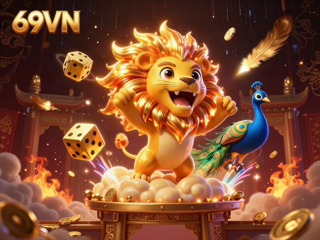 Experience thrilling action at 69VN with iconic symbols and vibrant characters in an explosive casino scene.