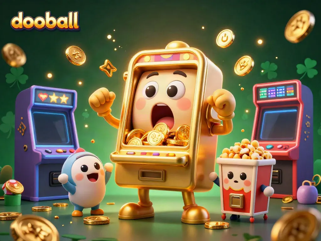 Experience dooball excitement with a lively scene of cartoon slot machines celebrating a jackpot