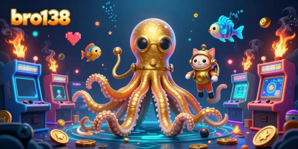 Experience thrilling gameplay with bro138 as a kraken and diving cat explore a treasure-filled ocean of vibrant 3D games.