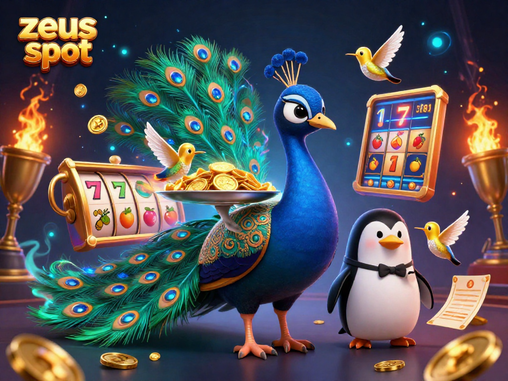 Experience thrilling wins with zeus slot in an exciting 3D cartoon casino scene.
