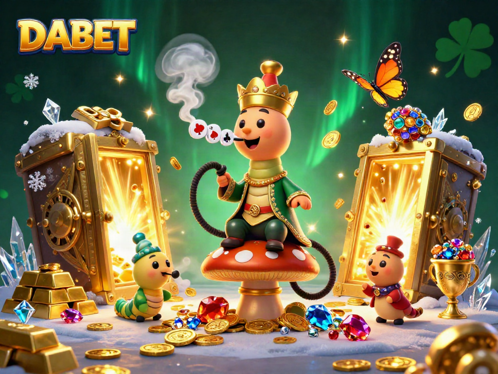 DABET showcases an enchanting casino scene with vibrant characters and rich gambling symbols.