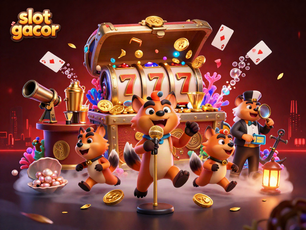 Experience thrilling slot gacor action in a vibrant casino scene with animated hyenas.