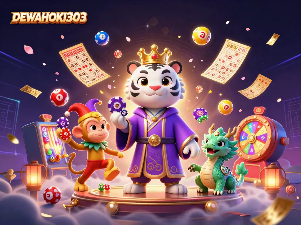 Mengambil kesempatan meraih Jackpot Maxwin di DEWAHOKI303 dengan ilustrasi karakter 3D unik dan elemen perjudian.